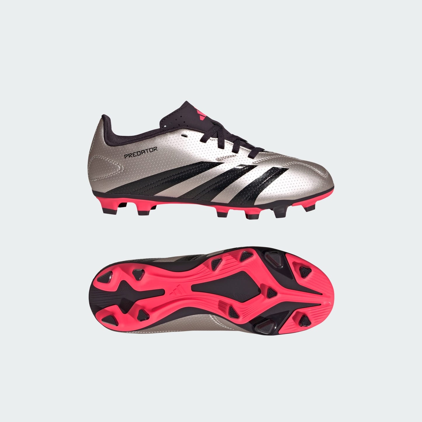 adidas PREDATOR CLUB Flexible Ground Soccer Cleats | Platinum Metallic / Aurora Black | Kid's