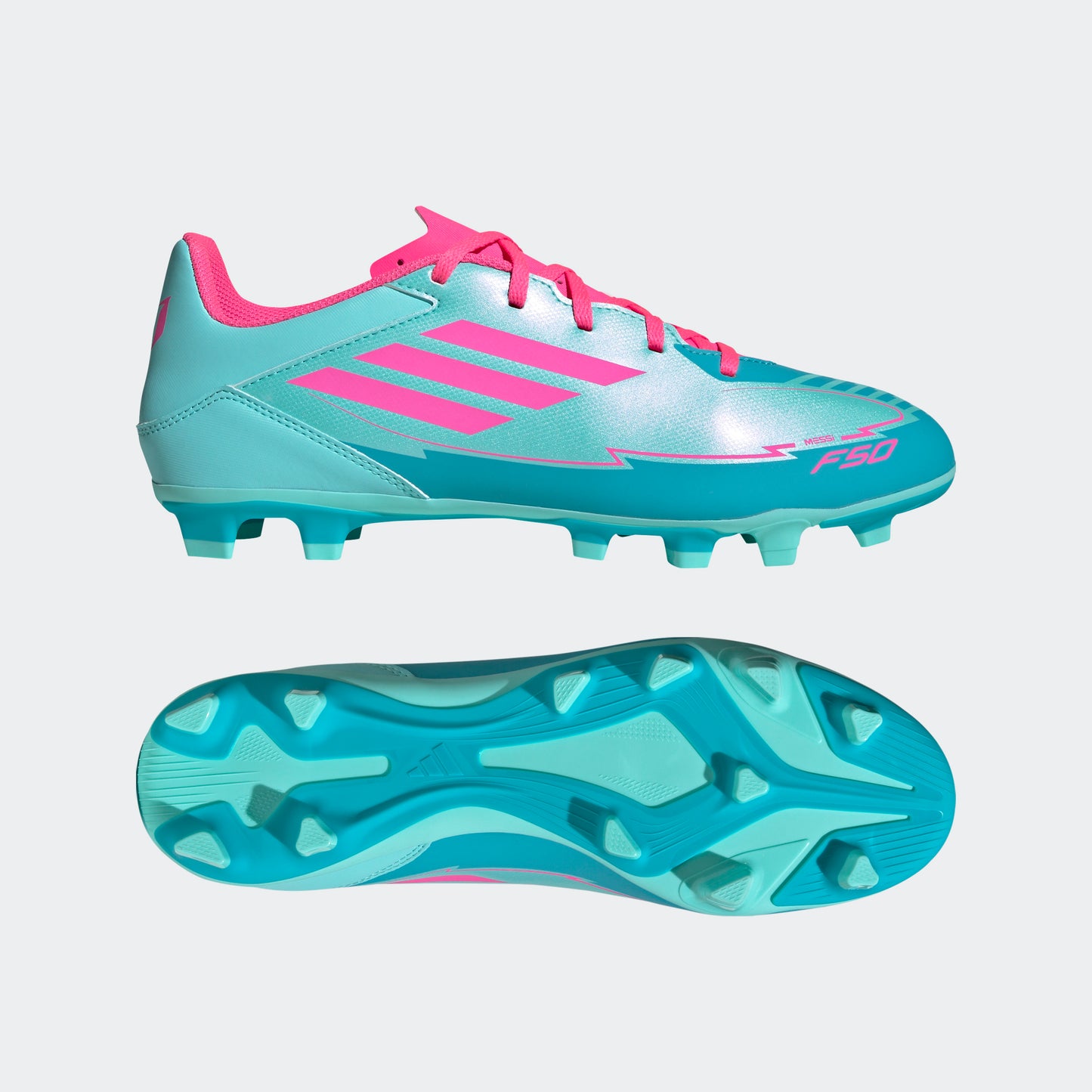 adidas F50 CLUB MESSI Firm/Multi-Ground Soccer Cleats | Flash Aqua / Lucid Pink / Lucid Cyan | Men's