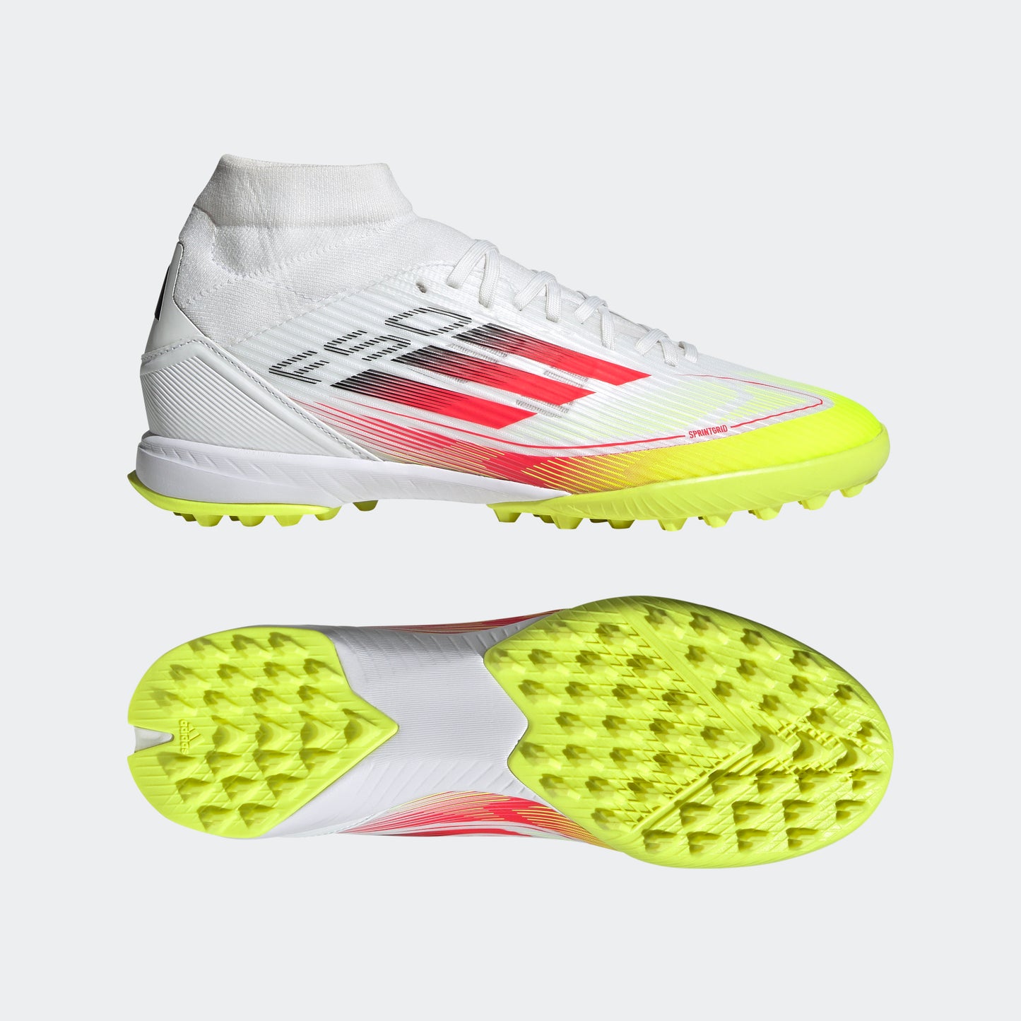 adidas F50 LEAGUE MID Artificial Turf Soccer Shoes | Cloud White / Lucid Red / Solar Yellow | Men's