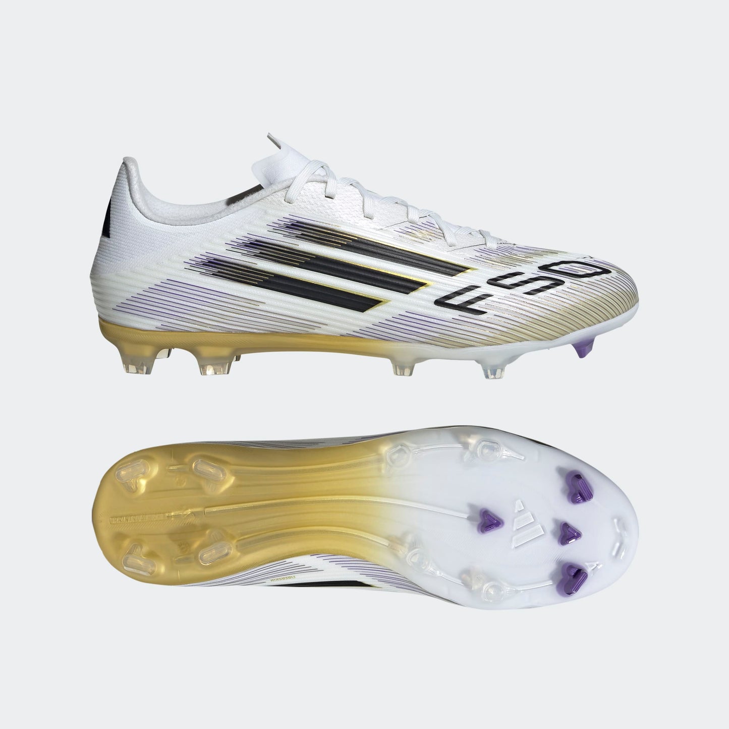 adidas F50 LEAGUE FG/MG Soccer Cleats | FTWR White-Core Black-Gold Metallic | Men's