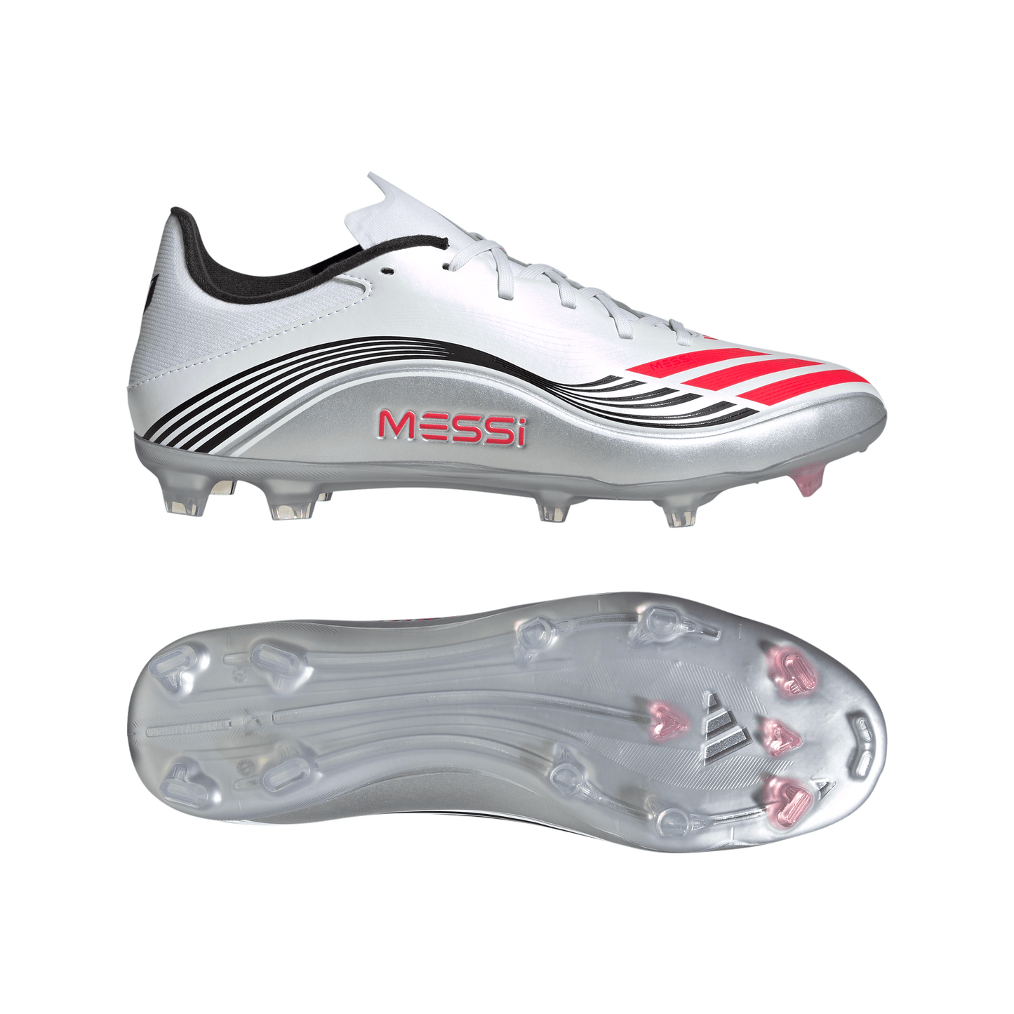 adidas F50 CLUB MESSI Firm/Multi-Ground Soccer Cleats | Cloud White / Lucid Red / Silver Metallic | Men's