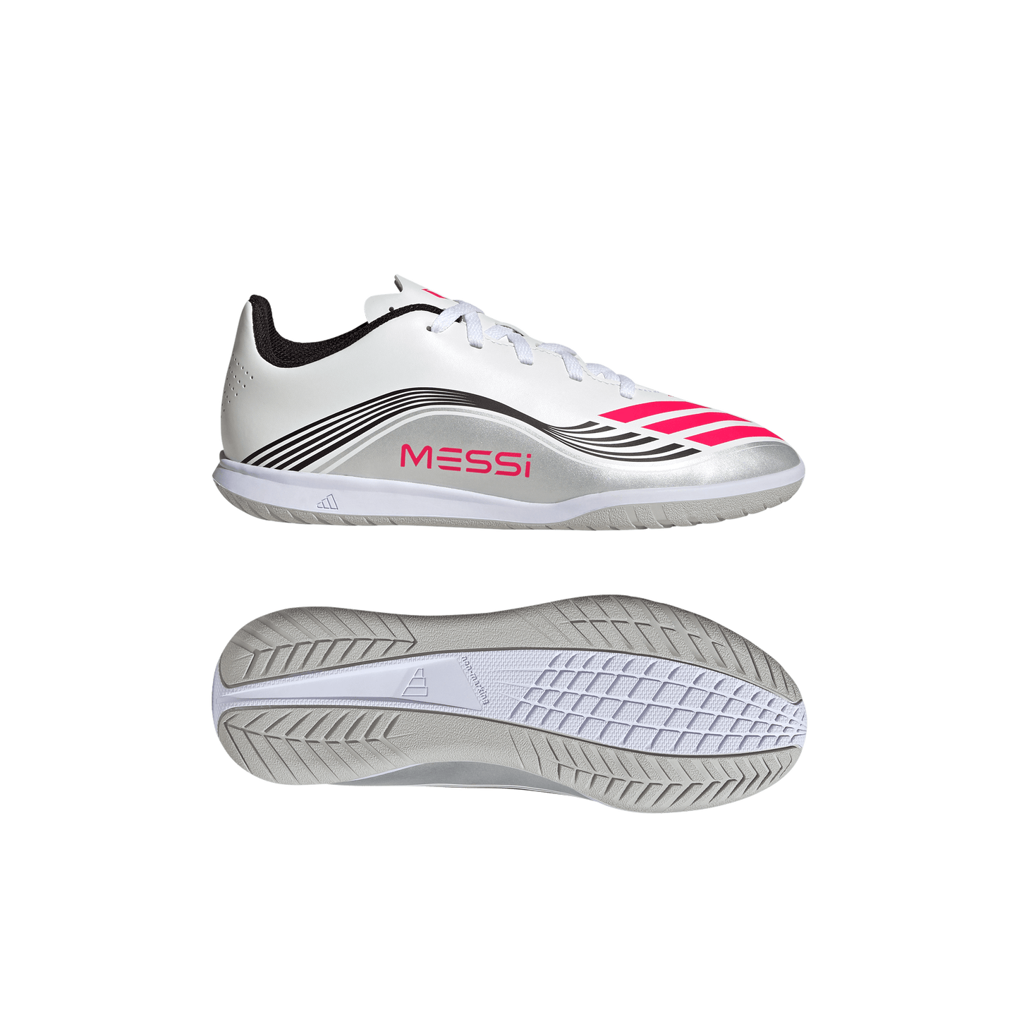 adidas F50 Club Indoor Messi Soccer Shoes | White / Lucid Red / Silver Metallic | Kid's