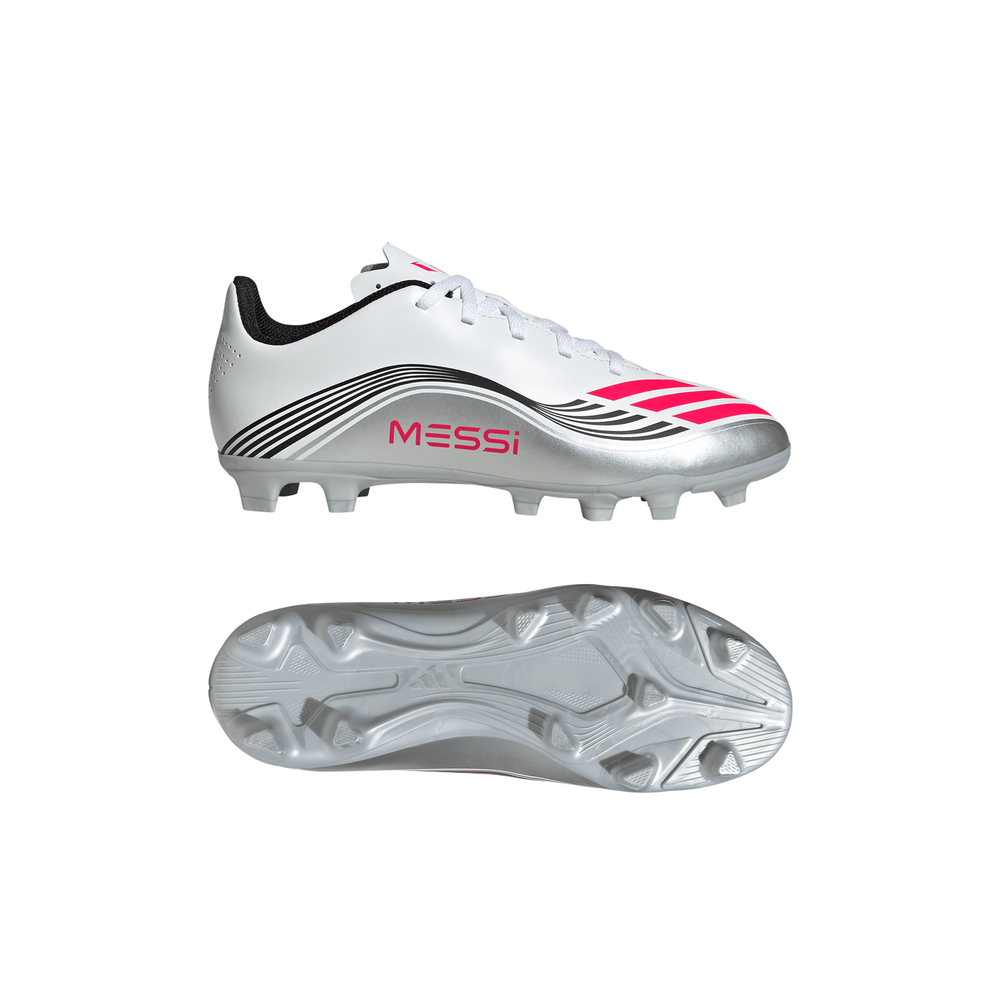 adidas F50 CLUB MESSI Firm/Multi-Ground Soccer Cleats | Cloud White / Lucid Red / Silver Metallic | Kid's