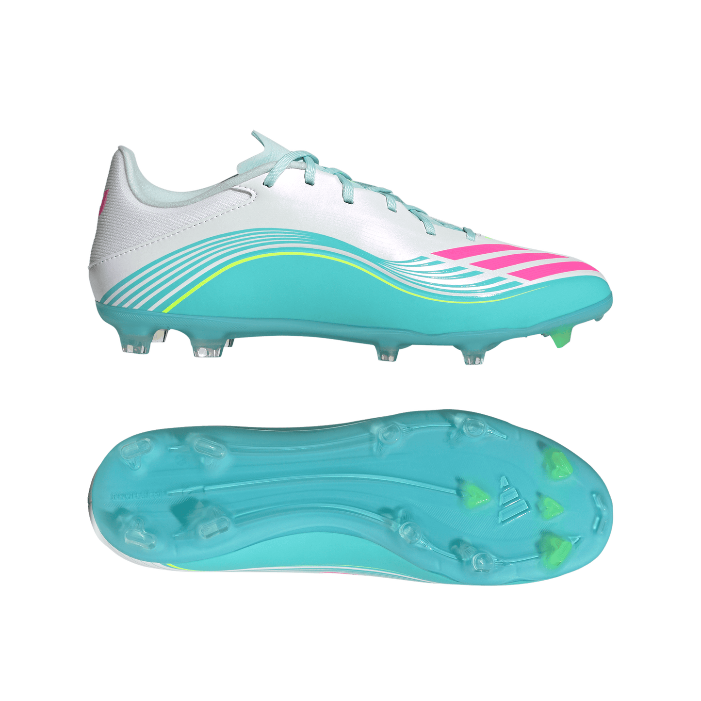 adidas F50 MESSI LEAGUE Firm/Multi-Ground Cleats | Cloud White / Lucid Pink / Flash Aqua | Men's