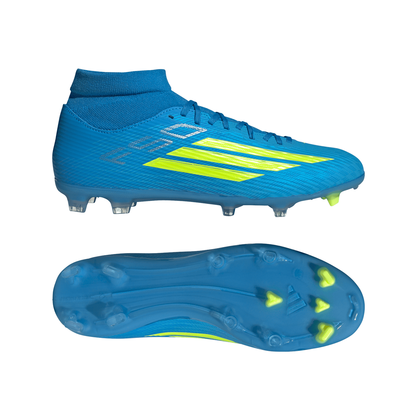 adidas F50 LEAGUE Mid Cut Firm Ground / Multi Ground Soccer Cleats | Lucid Ray Blue / Team Solar Yellow 2 / Lucid Aquamarine | Men's