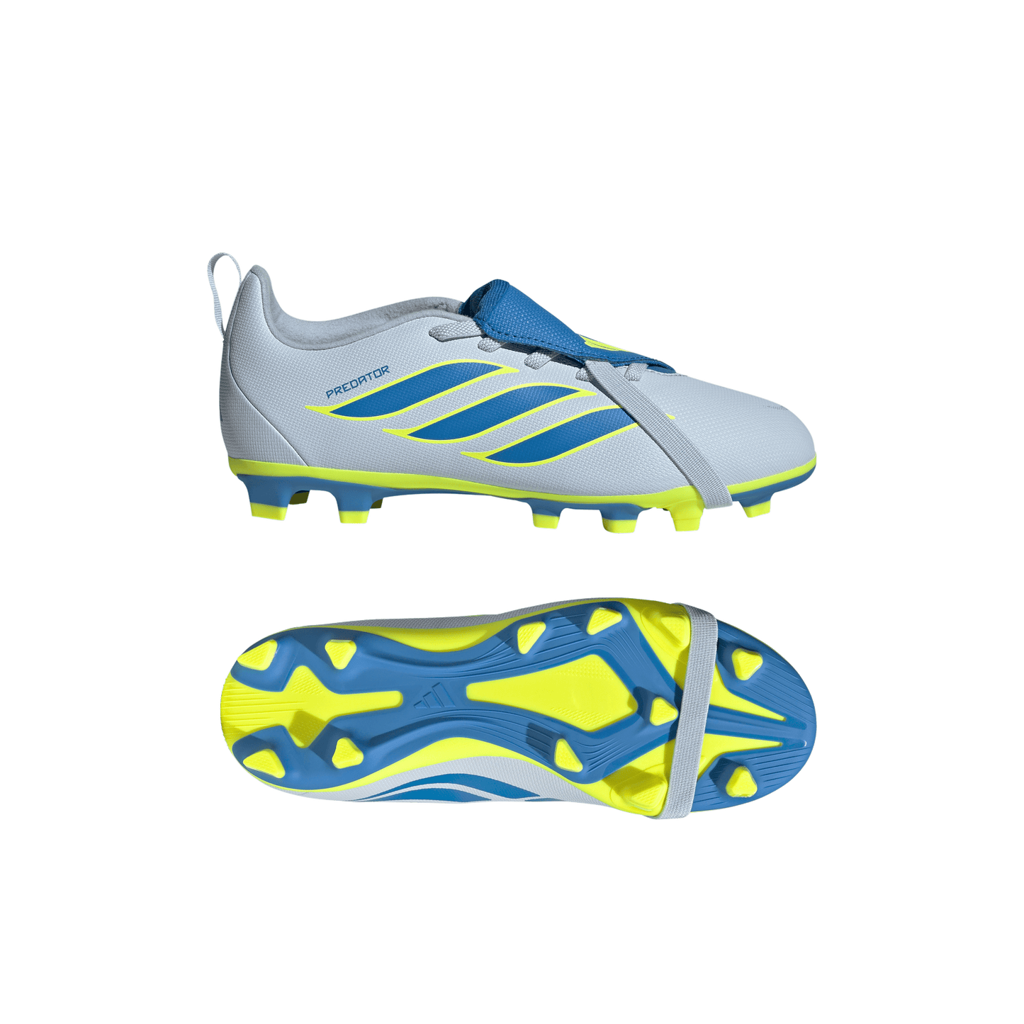 adidas Predator Club Fold-Over Tongue Elastic Laces FG/MG Soccer Cleats | Crystal Sky / Ray Blue / Team Solar Yellow | Kid's