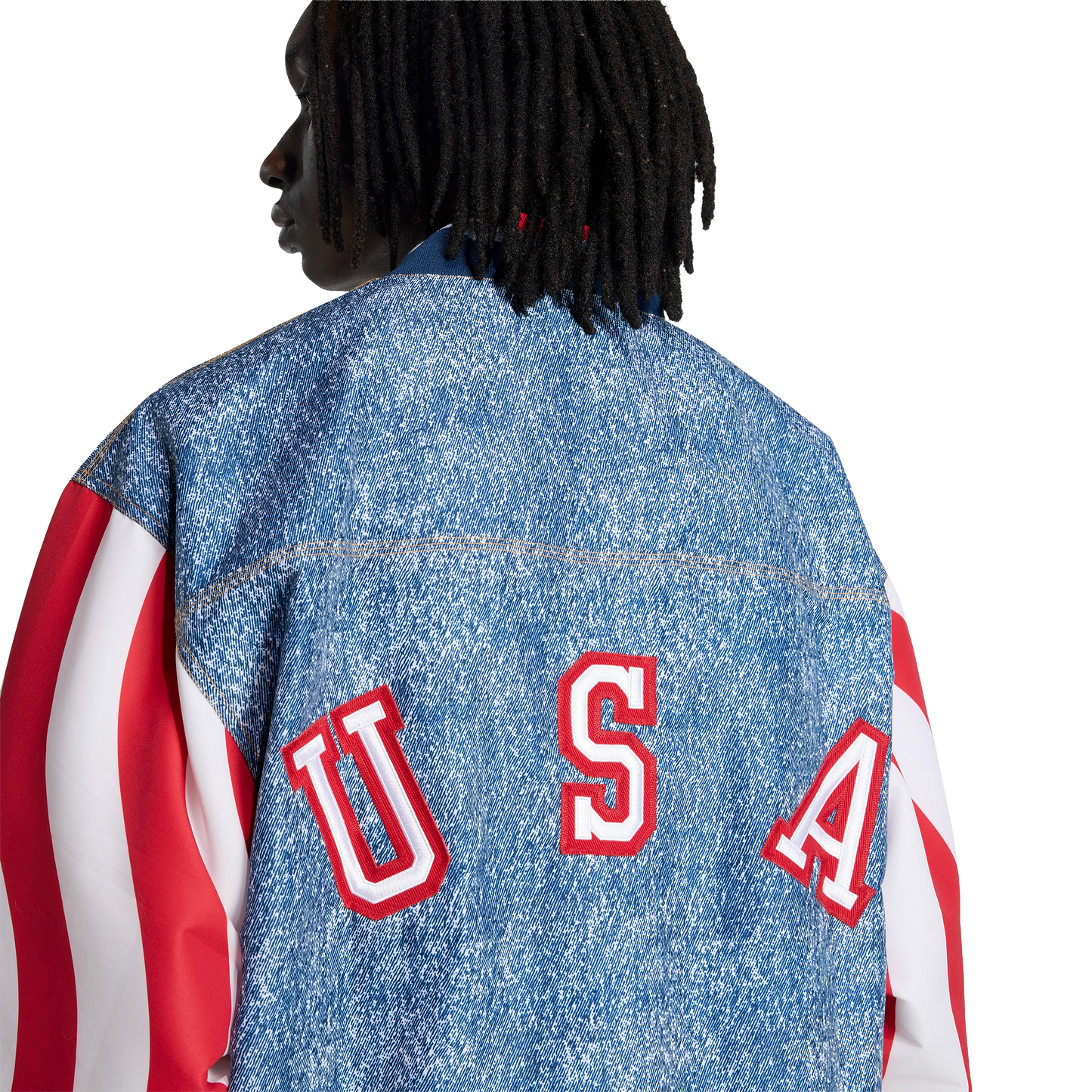 adidas Denim Graphic Track Top | White / Dark Blue | Men's