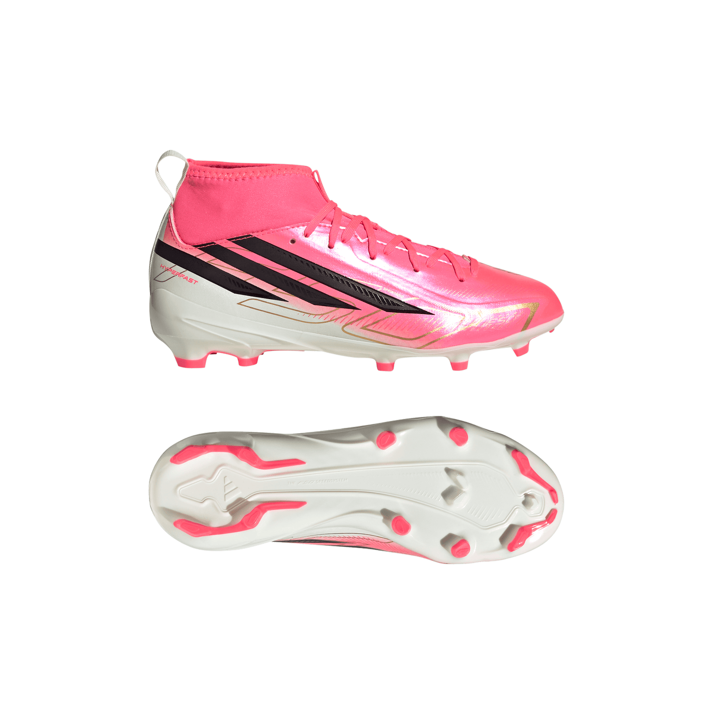 adidas F50 Hyperfast League Mid-Cut FG/MG Soccer Cleats | Solar Turbo / Core Black / Gold Metallic | Kid's