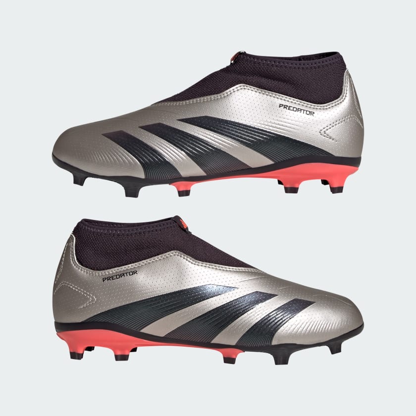 adidas PREDATOR LEAGUE LACELESS Firm Ground Soccer Cleats | Platinum Metallic-Aurora Black | Kid's Unisex