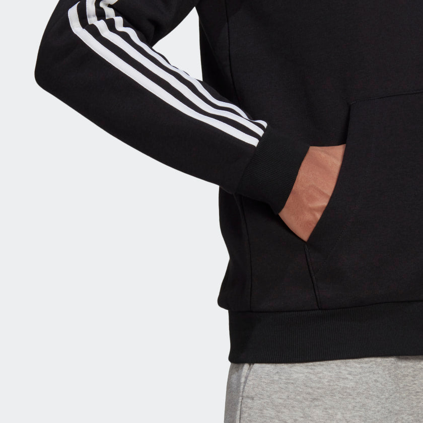 adidas ESSENTIALS FLEECE 3-STRIPES Full-Zip Hoodie | Black-White | Men's