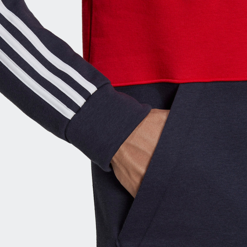 adidas ESSENTIALS FLEECE COLORBLOCK Hooded Sweatshirt | Red-White-Blue | Men's