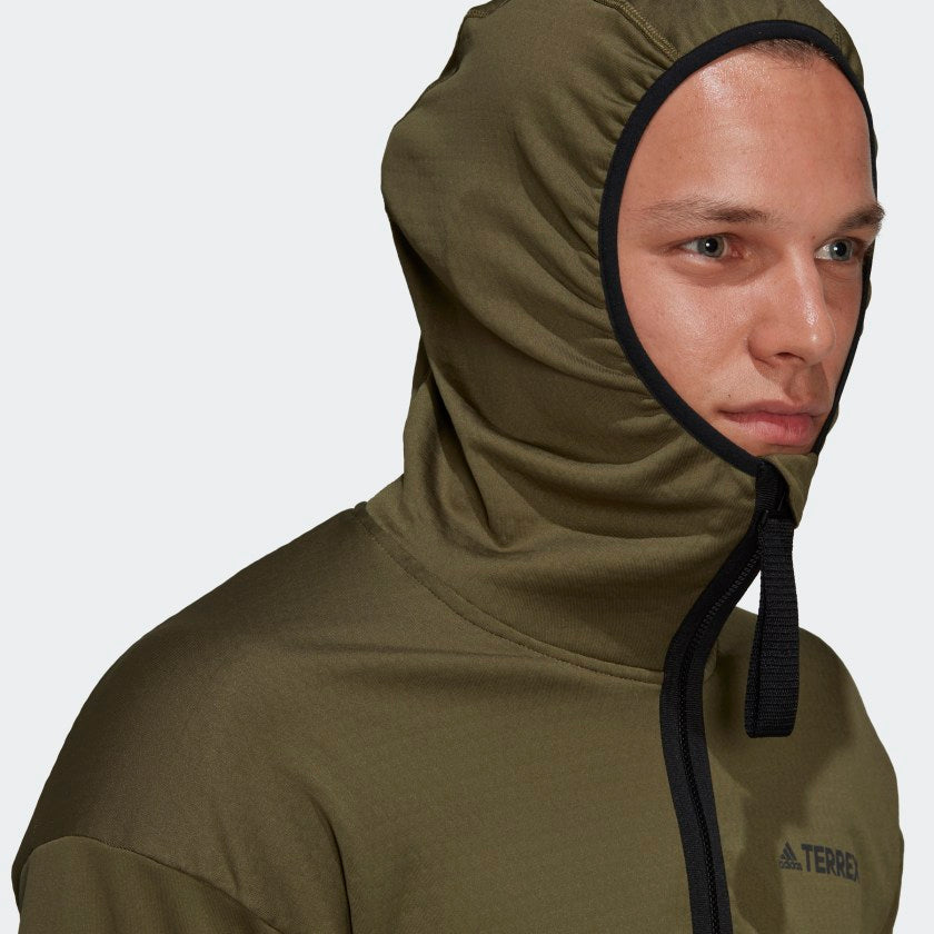 adidas TERREX TECH FLEECE Light Hooded Hiking Jacket | Olive | Men's