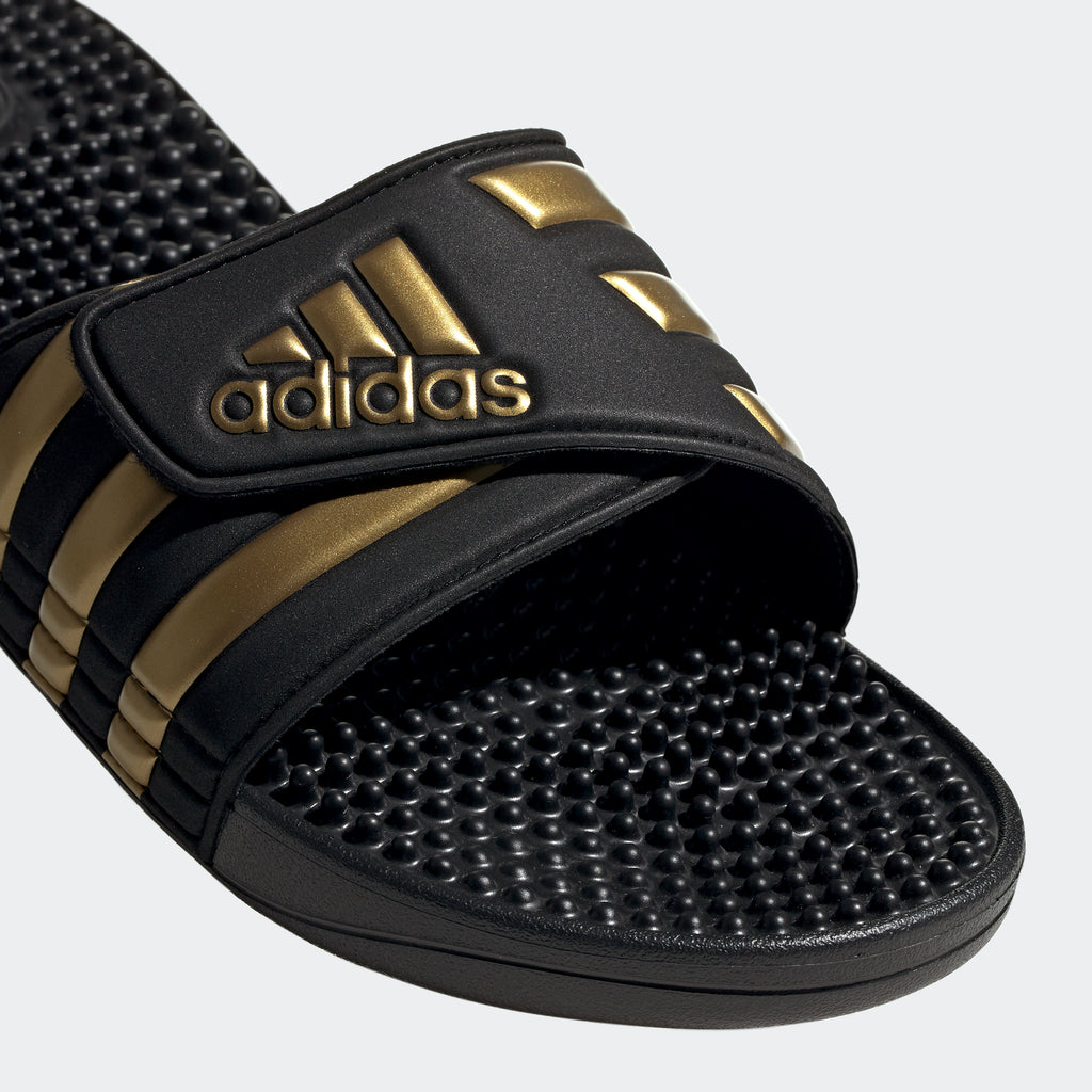 adidas Adjustable Rubber Slides Black/Gold | stripe 3 adidas
