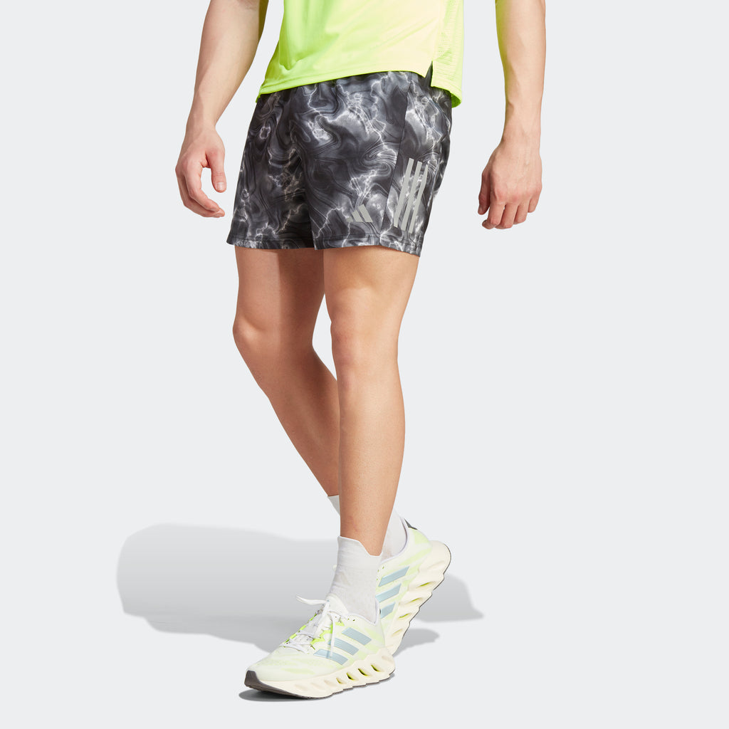 adidas Own the Run Print 5" Shorts | Black/White | Men's