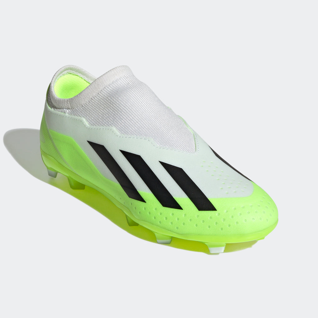 adidas X Crazyfast.3 Laceless Firm Ground Soccer Cleats | White/Green | Youth