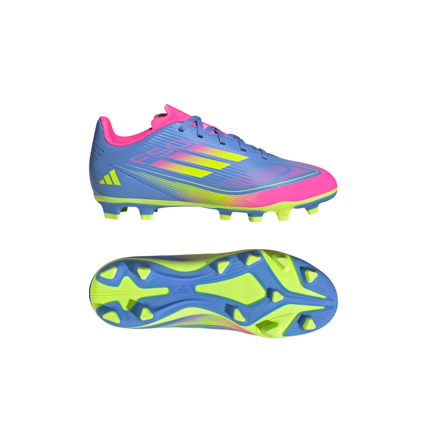adidas F50 CLUB Firm/Multi-Ground Cleats | Blue Fusion-Lucid Lemon-Lucid Pink | Kid's Unisex