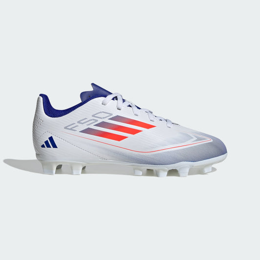 adidas F50 CLUB Flexible Ground Cleats | Cloud White / Solar Red / Lucid Blue | Kid's