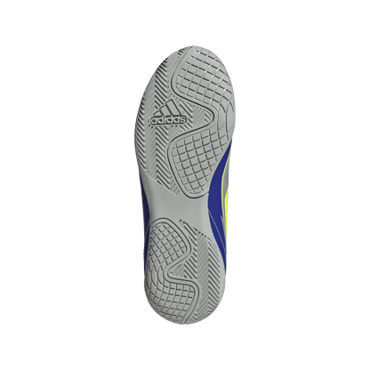 adidas F50 Club Indoor Messi Soccer Shoes | Silver Metallic / Solar Yellow / Lucid Blue | Kid's