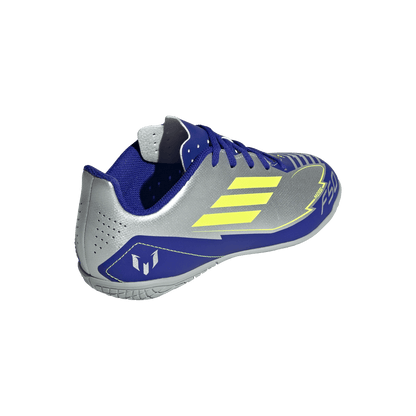 adidas F50 Club Indoor Messi Soccer Shoes | Silver Metallic / Solar Yellow / Lucid Blue | Kid's