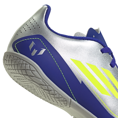 adidas F50 Club Indoor Messi Soccer Shoes | Silver Metallic / Solar Yellow / Lucid Blue | Kid's