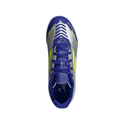adidas F50 Club Artificial Turf Messi Soccer Shoes | Silver Metallic / Solar Yellow / Lucid Blue | Kid's