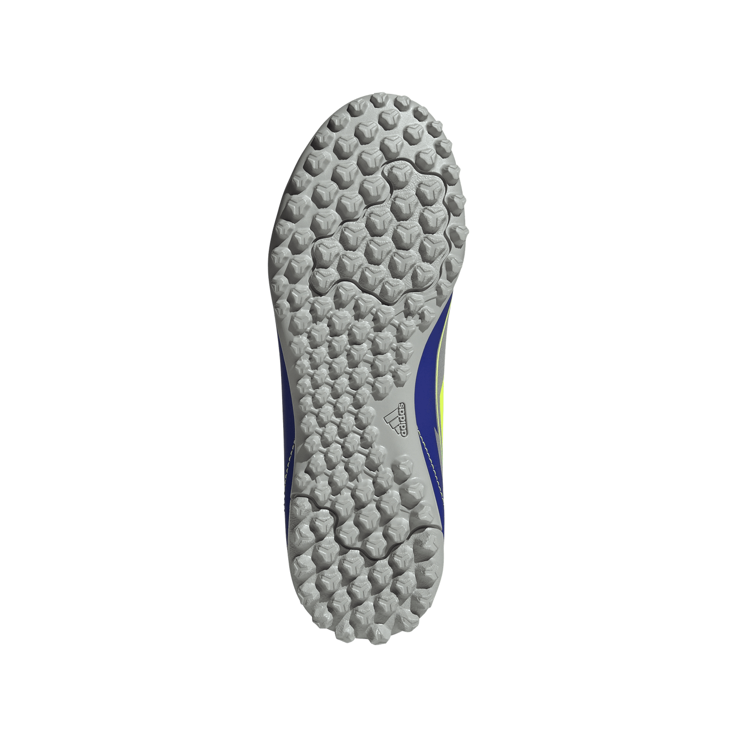 adidas F50 Club Artificial Turf Messi Soccer Shoes | Silver Metallic / Solar Yellow / Lucid Blue | Kid's