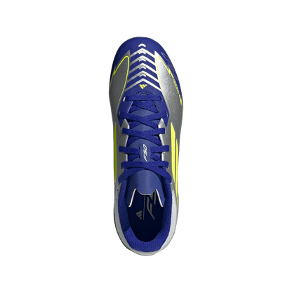 adidas F50 LEAGUE MESSI Firm/Multi-Ground Soccer Cleats | Silver Metallic / Solar Yellow / Lucid Blue | Kid's