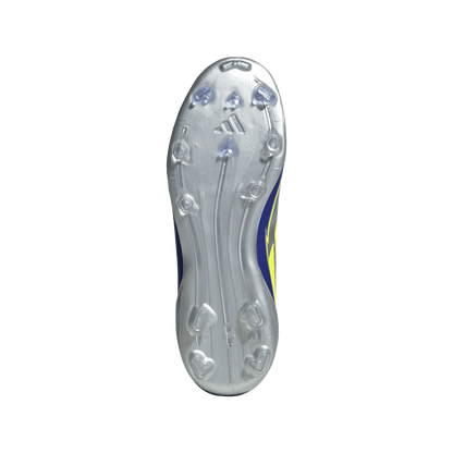 adidas F50 LEAGUE MESSI Firm/Multi-Ground Soccer Cleats | Silver Metallic / Solar Yellow / Lucid Blue | Kid's