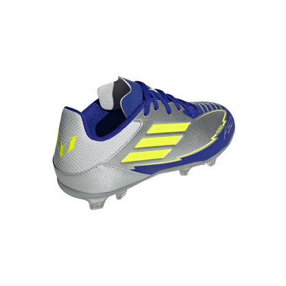 adidas F50 LEAGUE MESSI Firm/Multi-Ground Soccer Cleats | Silver Metallic / Solar Yellow / Lucid Blue | Kid's