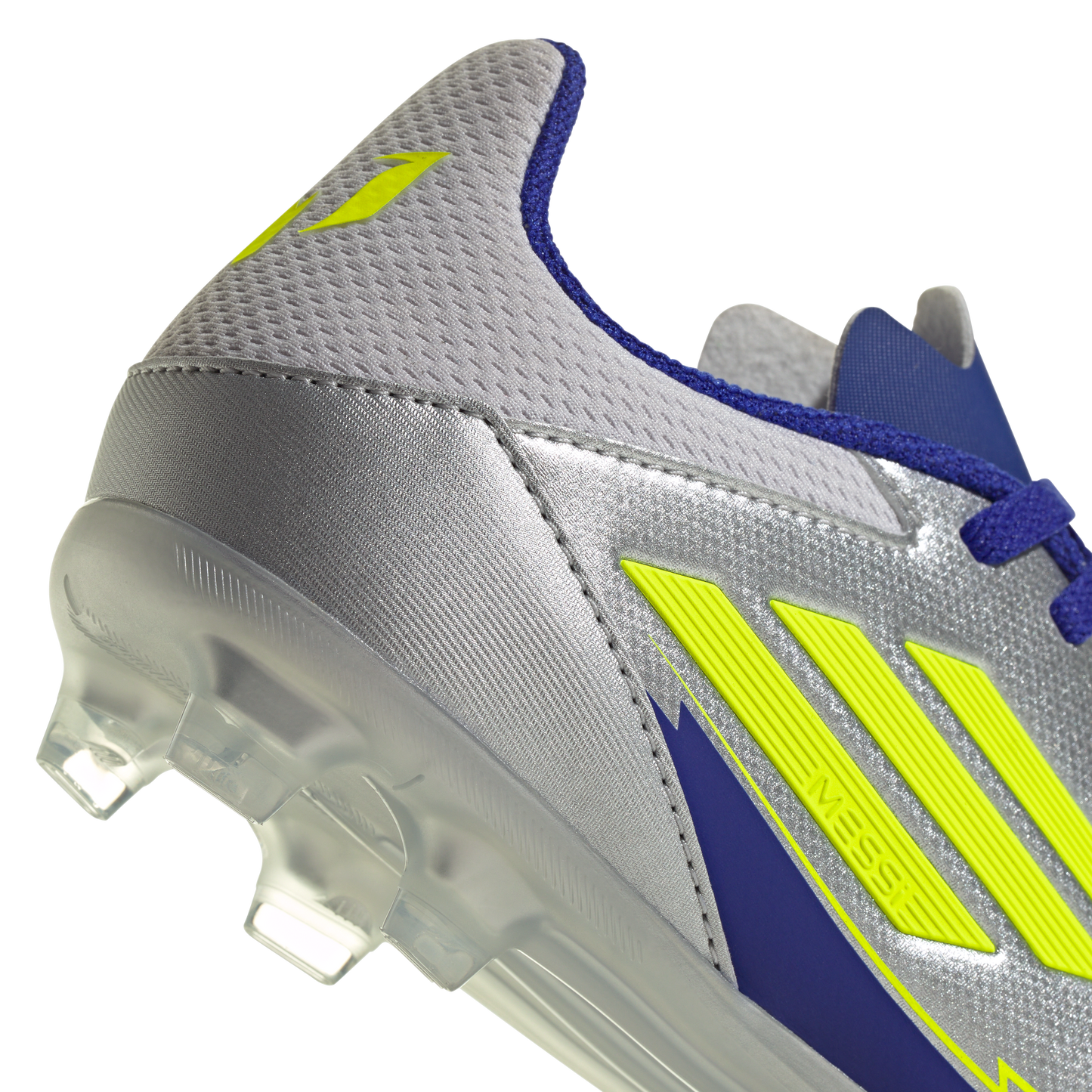 adidas F50 LEAGUE MESSI Firm/Multi-Ground Soccer Cleats | Silver Metallic / Solar Yellow / Lucid Blue | Kid's