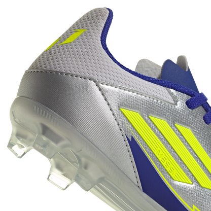 adidas F50 LEAGUE MESSI Firm/Multi-Ground Soccer Cleats | Silver Metallic / Solar Yellow / Lucid Blue | Kid's