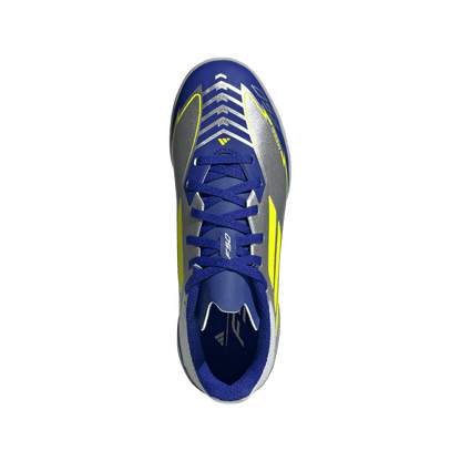 adidas F50 League Artificial Turf Messi Soccer Shoes | Silver Metallic / Solar Yellow / Lucid Blue | Kid's