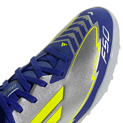 adidas F50 League Artificial Turf Messi Soccer Shoes | Silver Metallic / Solar Yellow / Lucid Blue | Kid's