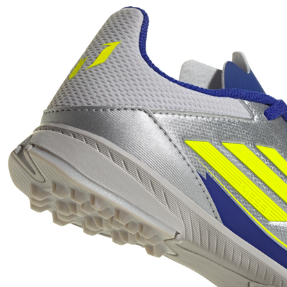 adidas F50 League Artificial Turf Messi Soccer Shoes | Silver Metallic / Solar Yellow / Lucid Blue | Kid's