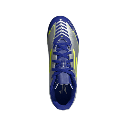 adidas F50 CLUB MESSI Firm/Multi-Ground Soccer Cleats | Silver Metallic / Solar Yellow / Lucid Blue | Kid's