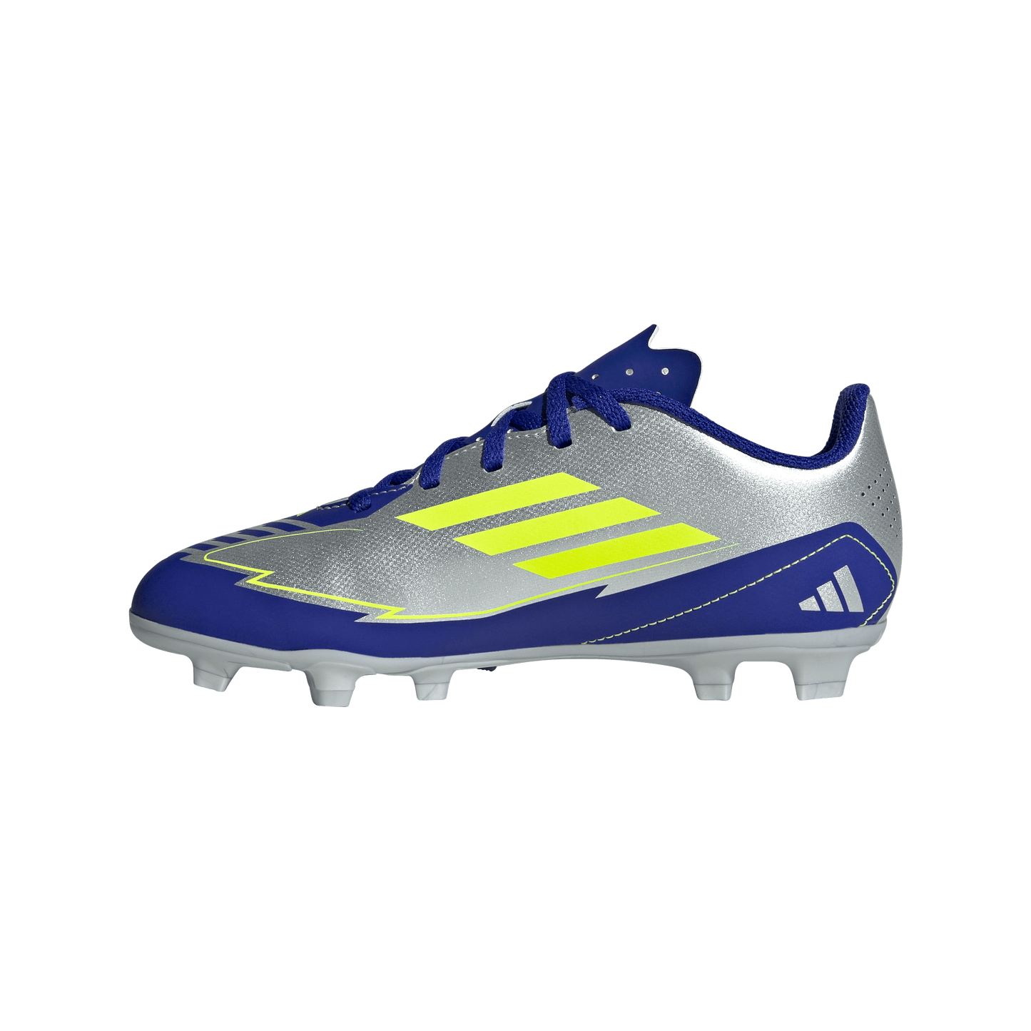adidas F50 CLUB MESSI Firm/Multi-Ground Soccer Cleats | Silver Metallic / Solar Yellow / Lucid Blue | Kid's