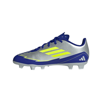 adidas F50 CLUB MESSI Firm/Multi-Ground Soccer Cleats | Silver Metallic / Solar Yellow / Lucid Blue | Kid's