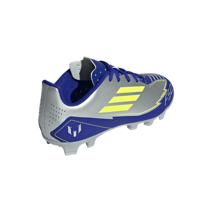 adidas F50 CLUB MESSI Firm/Multi-Ground Soccer Cleats | Silver Metallic / Solar Yellow / Lucid Blue | Kid's