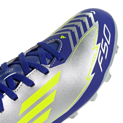 adidas F50 CLUB MESSI Firm/Multi-Ground Soccer Cleats | Silver Metallic / Solar Yellow / Lucid Blue | Kid's