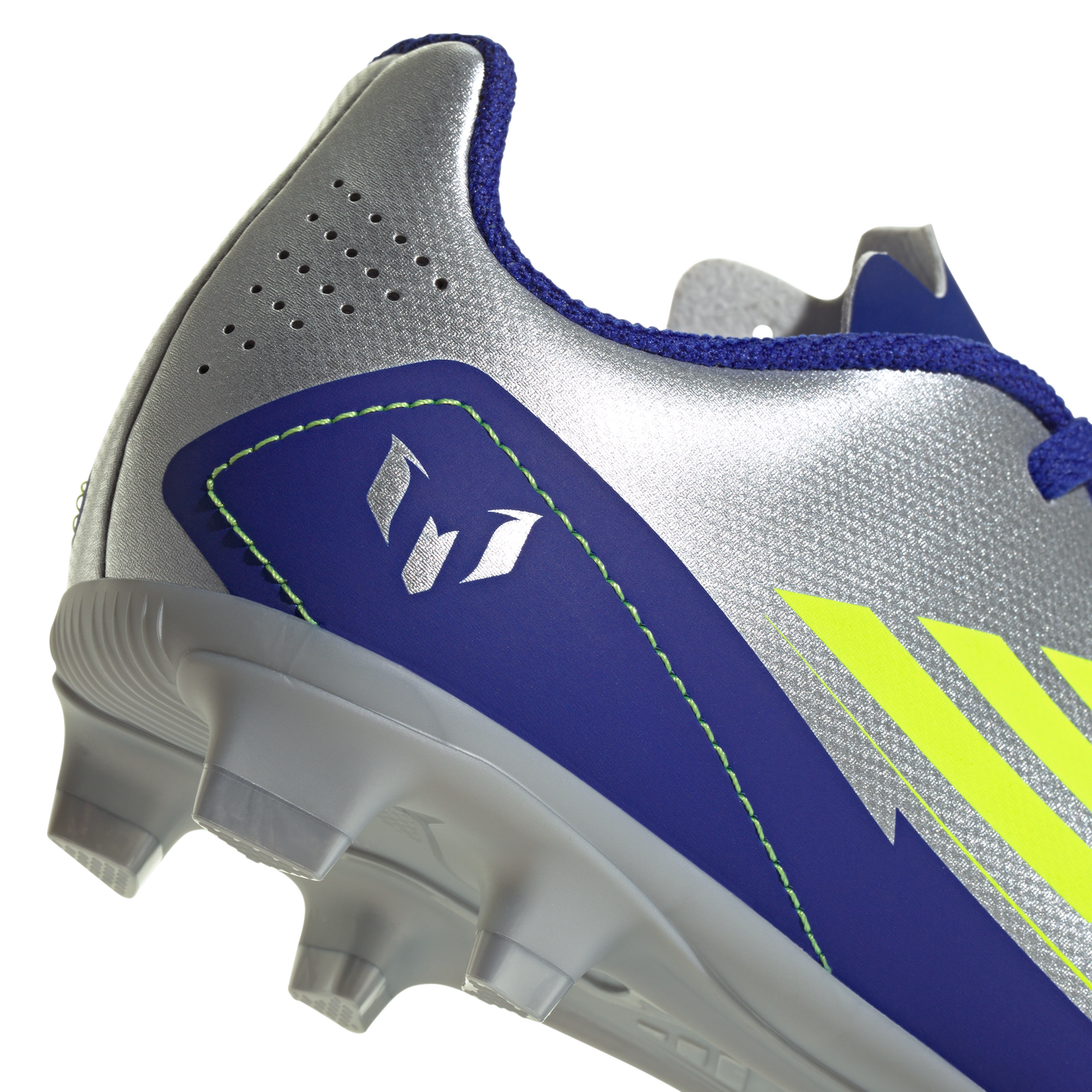 adidas F50 CLUB MESSI Firm/Multi-Ground Soccer Cleats | Silver Metallic / Solar Yellow / Lucid Blue | Kid's