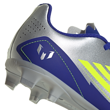 adidas F50 CLUB MESSI Firm/Multi-Ground Soccer Cleats | Silver Metallic / Solar Yellow / Lucid Blue | Kid's