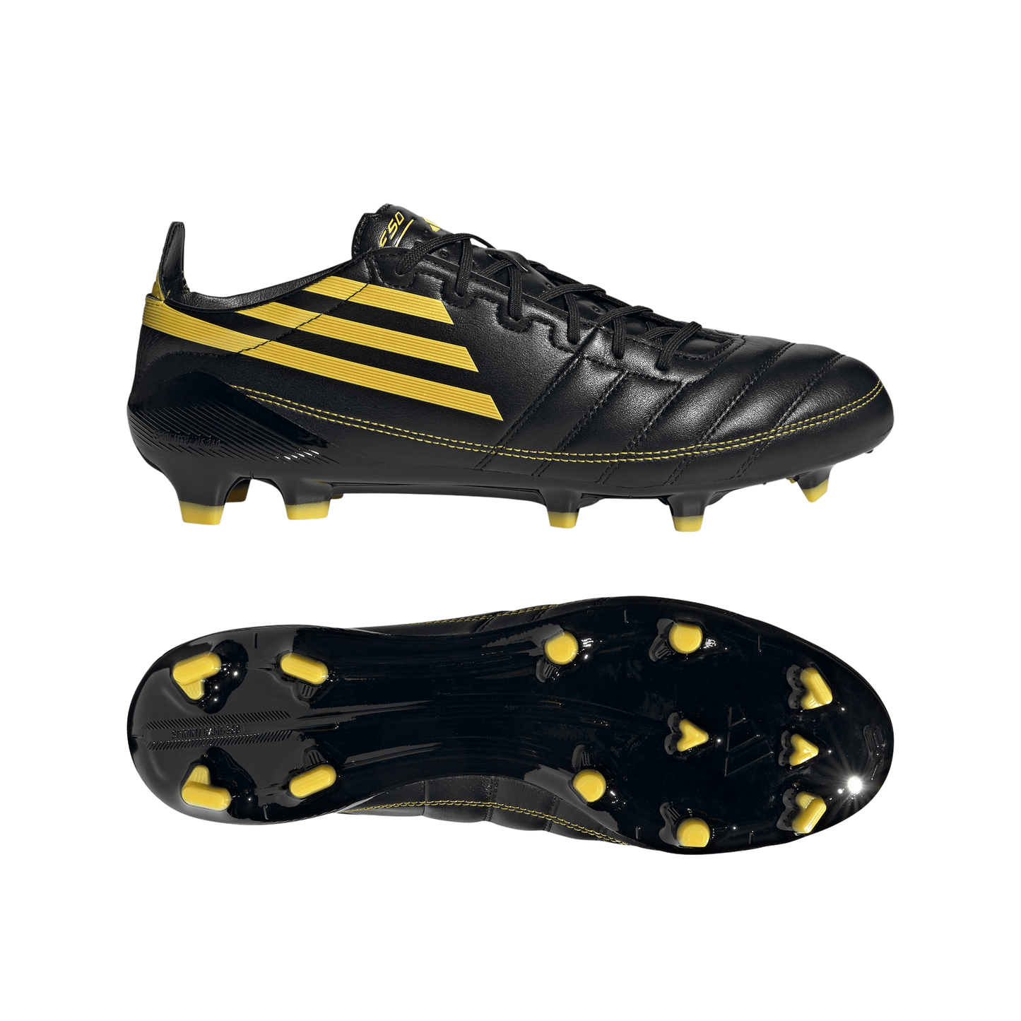 adidas F50 ELITE LEATHER Firm Ground Soccer Cleats | Carbon Black / Yellow | Men's
