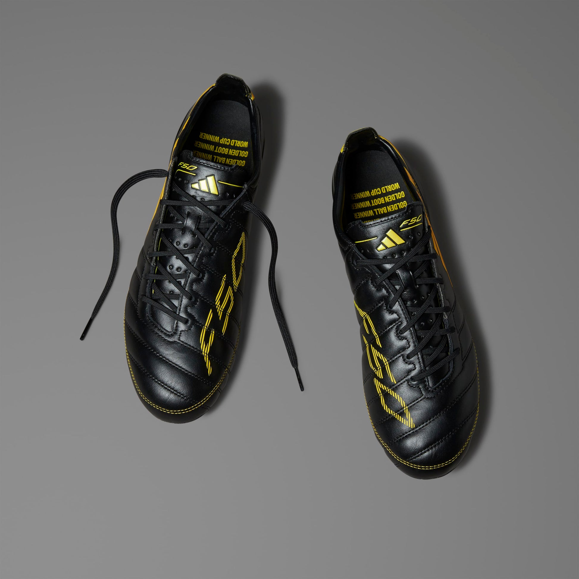 adidas F50 Elite Leather Soccer Cleats - Men's | Carbon Black/Yellow stripe 3 adidas adidas F50 Elite Leather Soccer Cleats - Men's | Carbon Black/Yellow stripe 3 adidas
