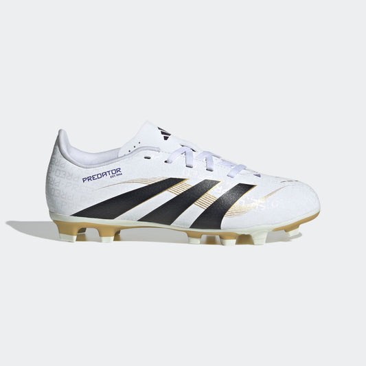 adidas PREDATOR CLUB Firm/Multi-Ground Soccer Cleats | Cloud White-Core Black-Gold Metallic | Kid's Unisex