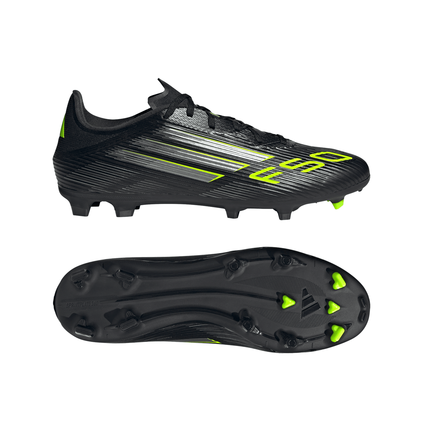 adidas F50 League Firm/Multi-Ground Soccer Cleats | Core Black / Iron Metallic / Lucid Lemon | Men's