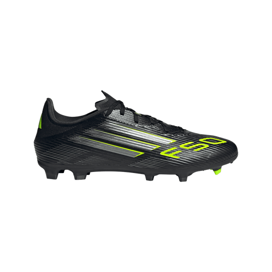 adidas F50 League Firm/Multi-Ground Soccer Cleats | Core Black / Iron Metallic / Lucid Lemon | Men's