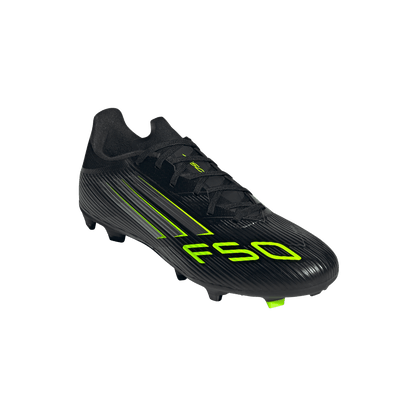 adidas F50 League Firm/Multi-Ground Soccer Cleats | Core Black / Iron Metallic / Lucid Lemon | Men's