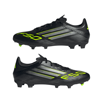 adidas F50 League Firm/Multi-Ground Soccer Cleats | Core Black / Iron Metallic / Lucid Lemon | Men's