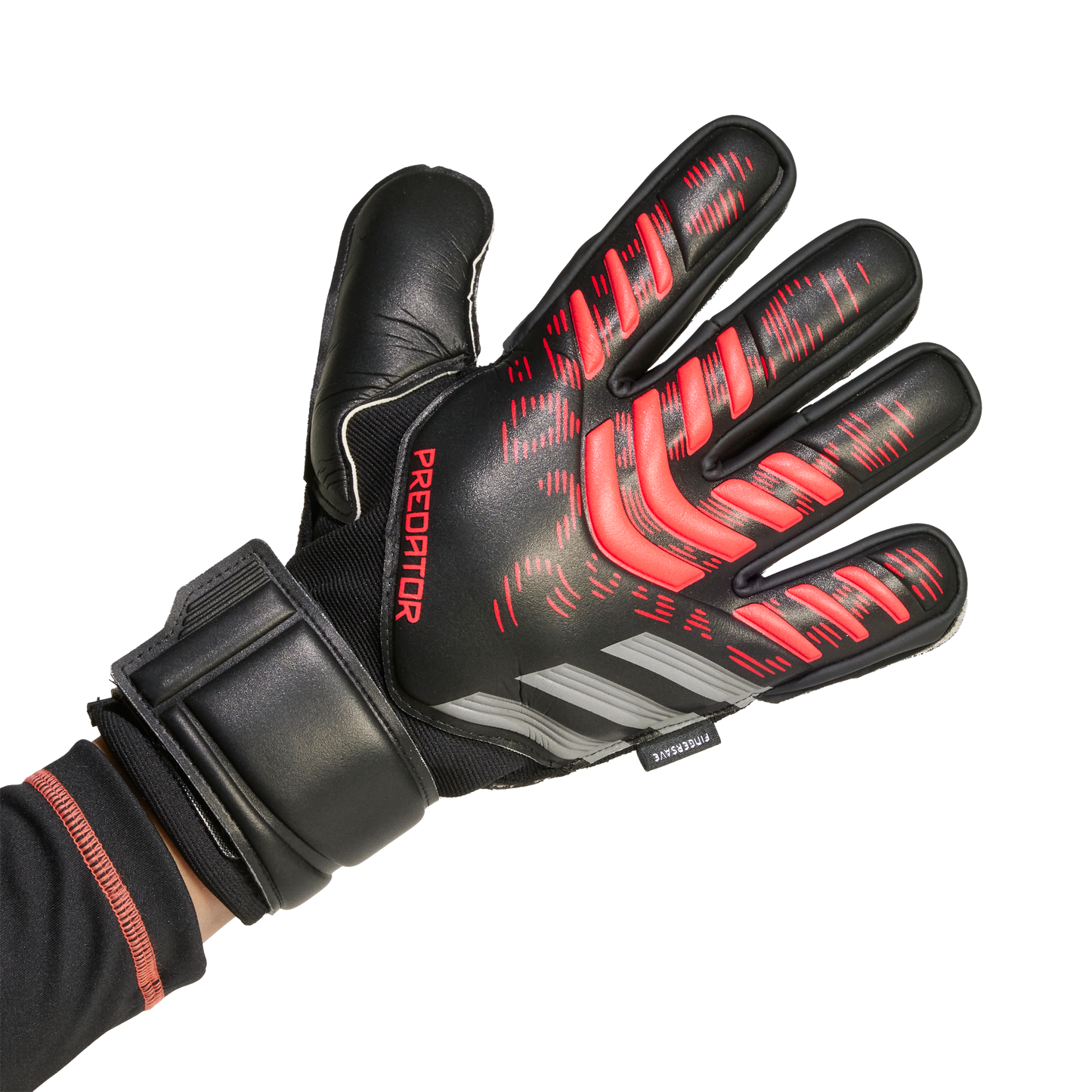 adidas Predator Match Fingersave Soccer Goalkeeper Gloves | Black / Lucid Red | Men's