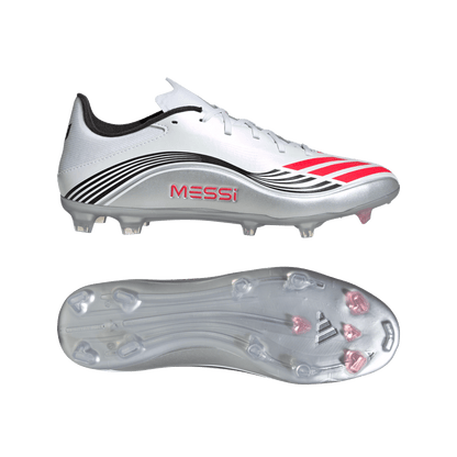adidas F50 CLUB MESSI Firm/Multi-Ground Soccer Cleats | Cloud White / Lucid Red / Silver Metallic | Men's